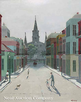 Adolph Kronengold : 'Orleans Street Looking Towards St. Louis Cathedral'