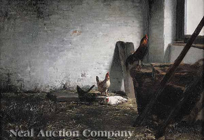 Charles Collins : ROOSTERS IN A BARN