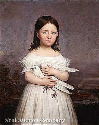 Jacques Amans : 'Portrait of Jeanne Roman (1836-1889) Holding a Dove