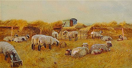 Walter Bothams : 'Comfortable Quarters', Sheep in a hay field