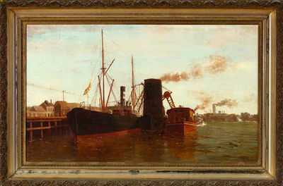 August Norieri : Loading the Boats at the Esplanade Wharf, French Quarter, the Red Store Visible in the Corner