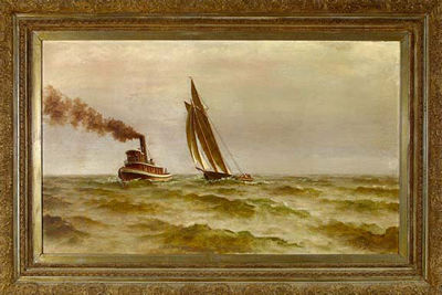 August Norieri : Tugboat and Sailboat on Lake Ponchartrain