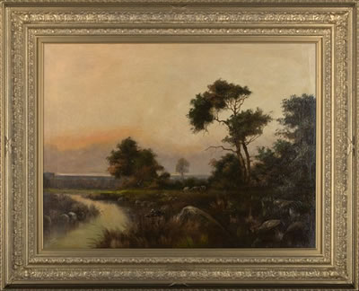 Jack M Ducker : 'Sunset Over a Tranquil River Landscape'