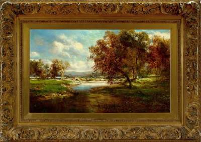 Patrick Vincent Berry : Autumnal Landscape with Cattle Grazing at a Stream