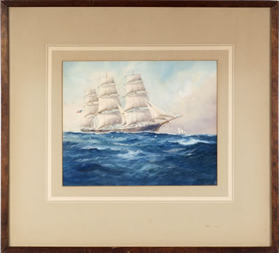 William Minshall Birchall : SET OF SIX WATERCOLORS OF AMERICAN CLIPPER SHIPS.