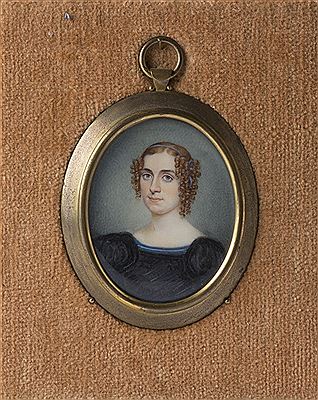 Alfred Agate : PORTRAIT MINIATURE OF A YOUNG WOMAN WITH BLONDE RINGLETS