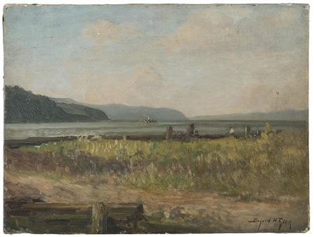 Bayard Henry Tyler : View of the Hudson River with Lighthouse, Tappan Zee Area