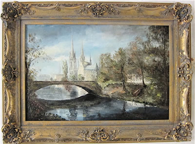 Willy Gisin : Strasbourg Cathedral, France, with river in the  foreground