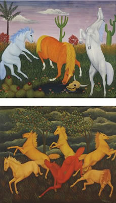 Lawrence Lebduska : Two works: Horses at the Water Hole and Panic (Prancing Horses)