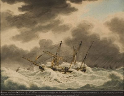 Antoine (Antoine-Mathieu) Roux II : Position du navire le Chasseur Capne En Blanc, se trouvant au mouillage de la Baie d'Algoa (Cap de Bonne Espérance) par une tempête de S E le 3 Obre 1859, fît côte à 8 h du soir après avoir cassé toutes ses chaînes, deux canots de sauvetage montés chacu