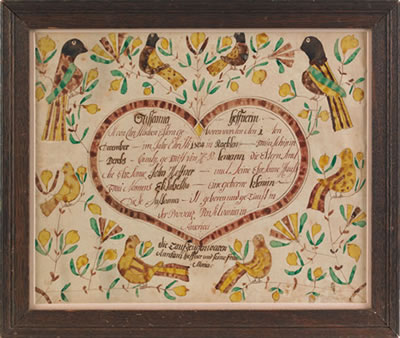 Conrad Trevits : Fraktur birth certificate for Juliana Heffner, b. 1804