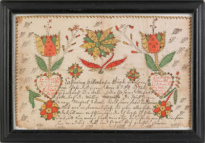 Daniel Schumacher : Fraktur birth certificate for Catherine Hollenbach, 1754