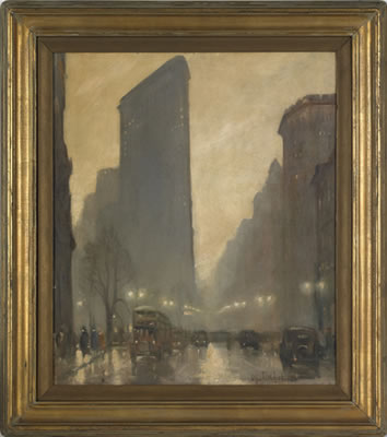 Bela deTirefort : New York street scene depicting the Flatiron Building