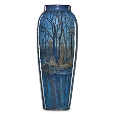 Carl Schmidt : Exceptional and large Iris Glaze vase decorated with winter landscape