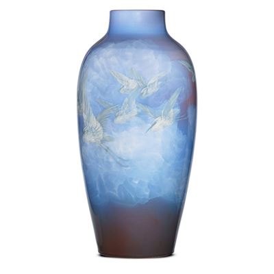 Edward Hurley : Monumental special-order Iris Glaze vase with egrets