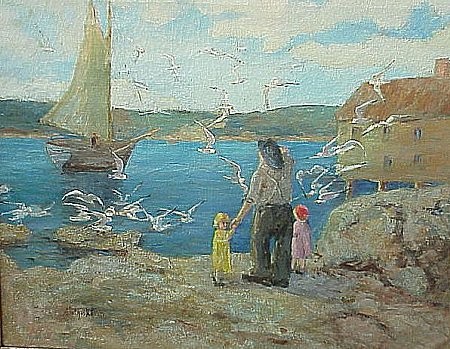 Alethea Platt : Children Feeding the Birds at Shore