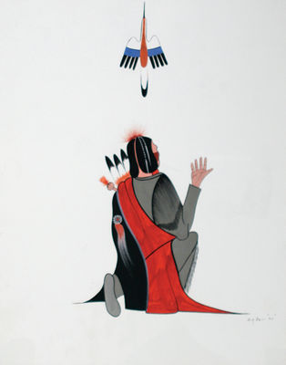 Woody Big Bow : Untitled (Indian with Bird)