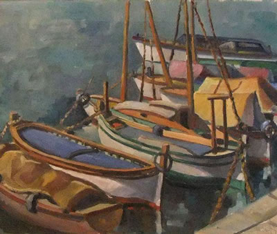 Marcel Saglier : Bateaux amarrés.