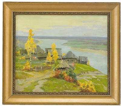 Mikhail Markelovich Guzhavin : Village on the heights above the river