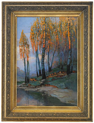 Mikhail Markelovich Guzhavin : Birch Trees in the Evening Light