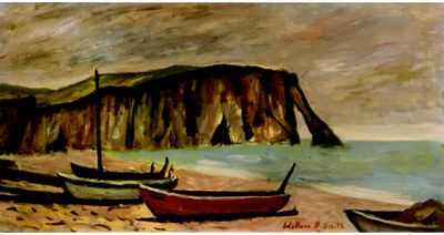 Wallace Herndon Smith : Boats on shore with cliffs