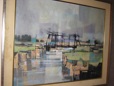 Mickey Rhodes : Abstract landscape with Bridge