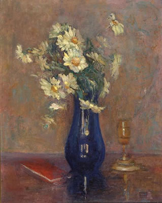 Esther Silber Reed : Daisies in a blue vase