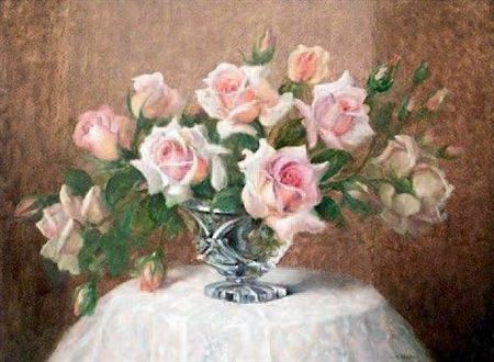 Paul Seston : Nature morte au bouquet de rose