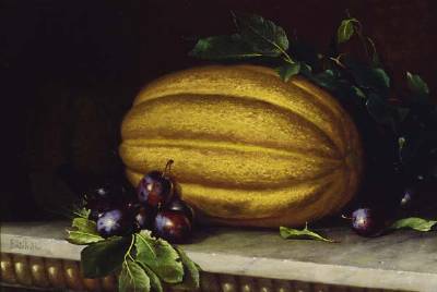 Frederick Stone Batcheller : Still Life with Melons and Plums