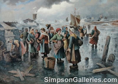 Eugene Joseph Lacroix : The Clam Gatherers, Waiting for Low Tide