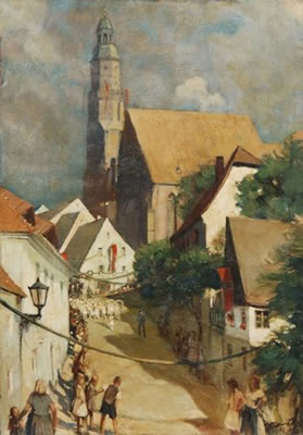 Georg Richter-Lussnitz : Umzug zum Forstfest vor St. Marien zu Kamenz. 1937.