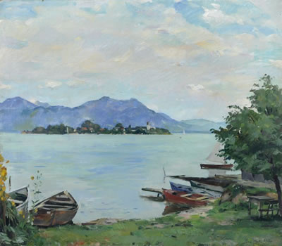 Erich Martin Muller : Blick auf den Chiemsee mit Fraueninsel.