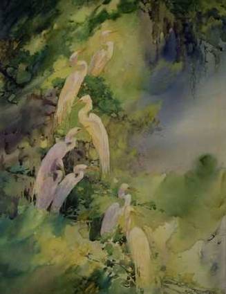 Alice Ravenel Huger Smith : Egrets Perched in a Tree