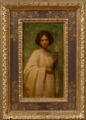 Mary Macomber : Young Woman in a White Dress with a Lily