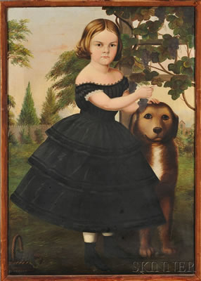 Susan Catherine Moore Waters : Portrait of a Girl and Her Dog in a Grape Arbor