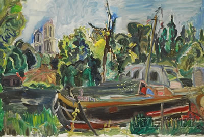 Adam J Berger : Landscape with River Barge and Cathedral Towers