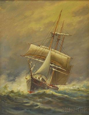 T Bailey : Portrait of a Sailing Ship in Stormy Seas