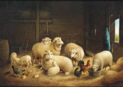 Susan Catherine Moore Waters : Ewes, Lambs, Chicks, and Chickens (reframed)