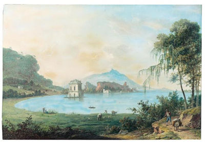 Saverio Xavier Della Gatta : VIEW OF LAKE FUSARO, WITH THE CASINA VANVITELLIANA