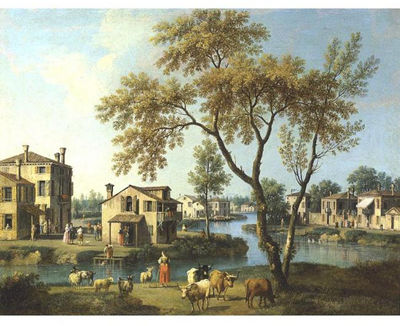 Giovanni Battista Cimaroli : VIEWS OF TOWNS IN THE VENETO; Pair