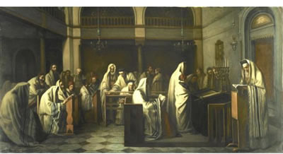 Edouard Moyse : SYNAGOGUE DURING THE READING OF THE LAW