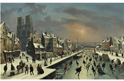 Louis Claude Malbranche : ICE SKATING ON THE CANAL