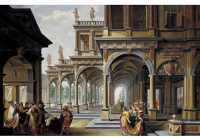 Dirck van Delen : AN ELABORATE ARCHITECTURAL CAPRICCIO WITH JEPHTHAH AND HIS DAUGHTER