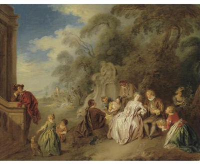 Jean-Baptiste Pater : Fête Galante with Figures in a Park: 'Amour et Badinage'