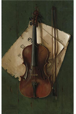 Nicholas Brooks : STILL LIFE WITH VIOLIN, BOW AND SHEET MUSIC