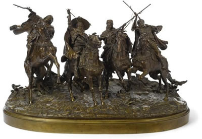 Evgeni Alexandrovich (Eugene) Lanceray : A MONUMENTAL RUSSIAN BRONZE GROUP: ARABIC HORSE GAMES