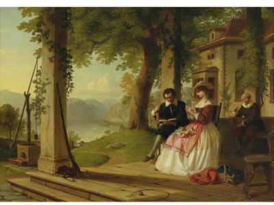 Thomas Prichard Rossiter : WASHINGTON IRVING READING KNICKERBOCKER'S HISTORY OF NEW YORK TO HIS WIFE ON THE