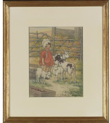 Clara Miller Burd : Little girl with a family of goats