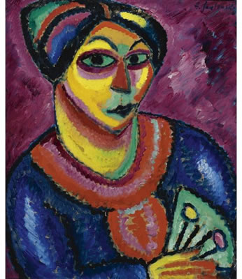 Alexei von Jawlensky : FRAU MIT GRÜNEM FÄCHER (WOMAN WITH A GREEN FAN)