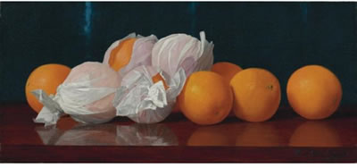 William McCloskey : WRAPPED ORANGES ON A TABLETOP